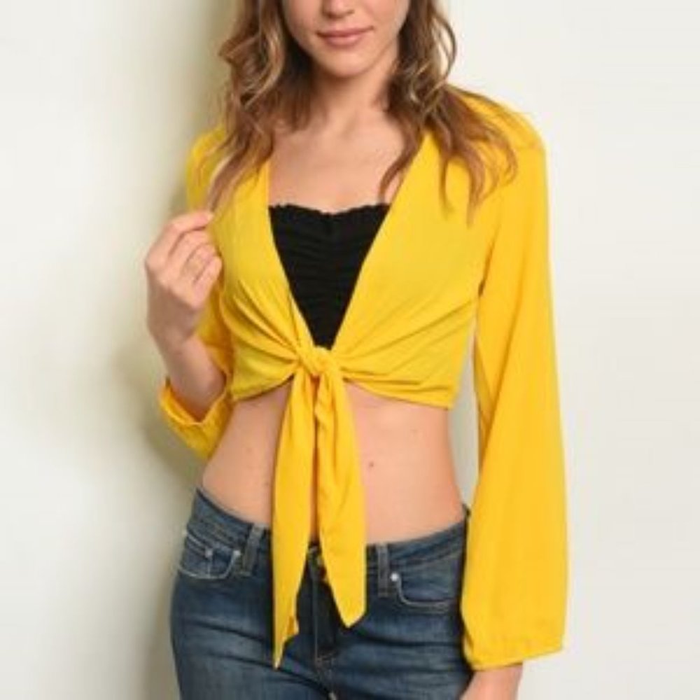 Yellow Tie Front Crop Top - Picture 2 of 3
